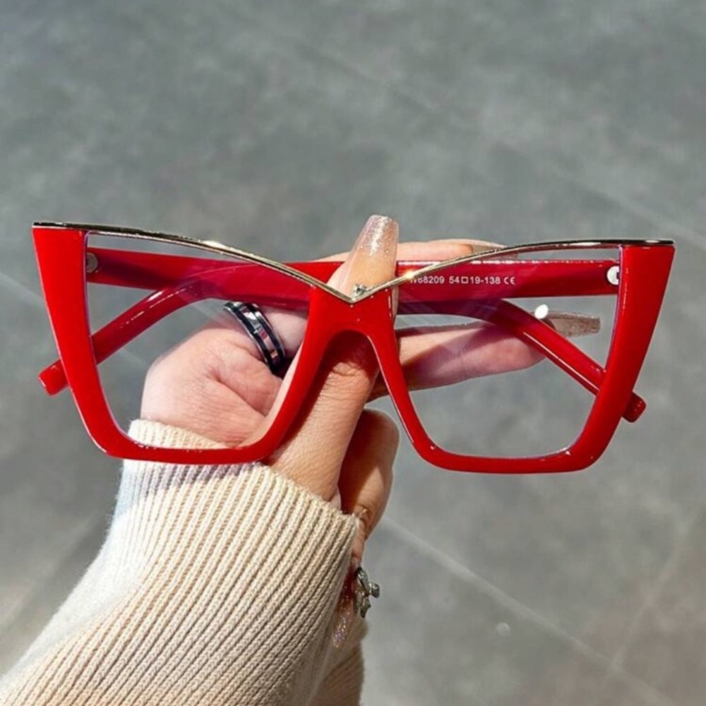 1 Pair Cute Cat Eye Shape Metal Frame Clear Lens Glasses, For Women Street